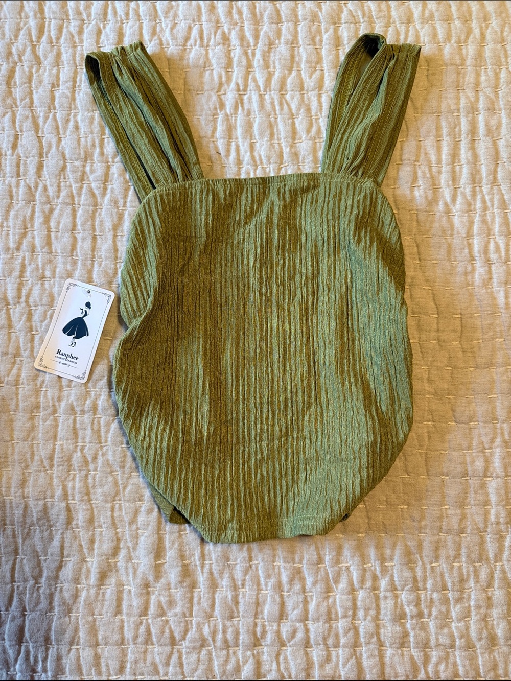 Ranphee Green Textured Wide Strap Tank